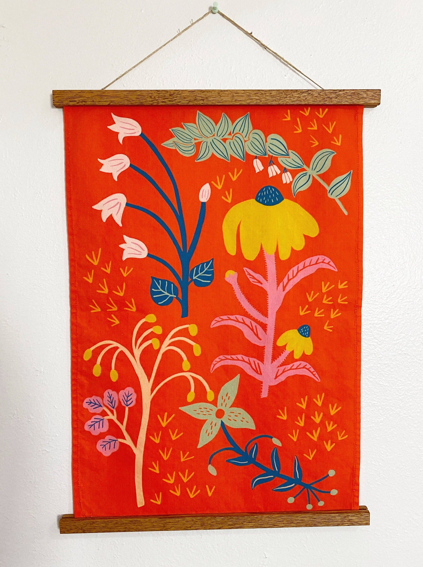 Dream Folk Studio - Coral Red Wildflowers Linen Cotton Handmade Tea Towel