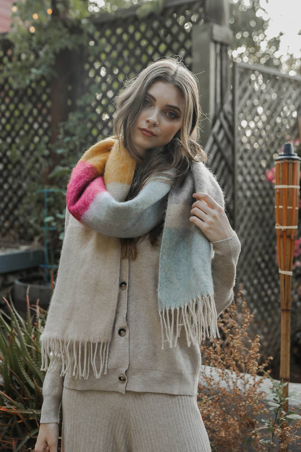 Leto Accessories - Winter Color Block Faux Mohair Scarf