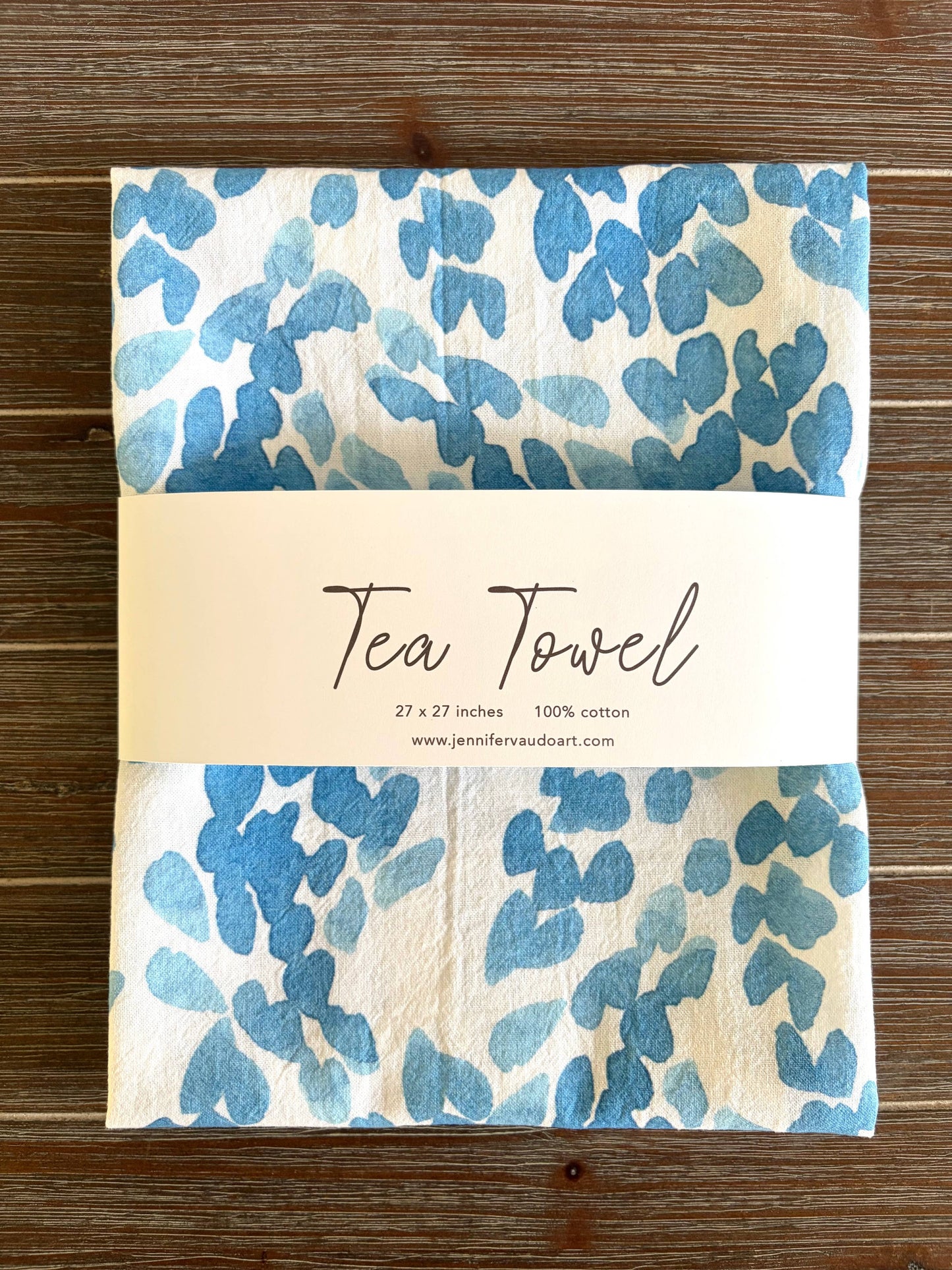Jennifer Vaudo Art - Coastal Tea Towel, Kitchen, Blue, Abstract Waves, Watercolor