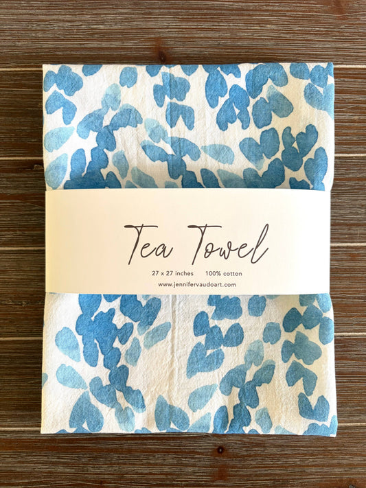 Jennifer Vaudo Art - Coastal Tea Towel, Kitchen, Blue, Abstract Waves, Watercolor