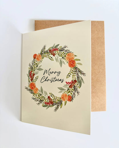 Jennifer Vaudo Art - Citrus Christmas Card, Watercolor Illustration, Tropical