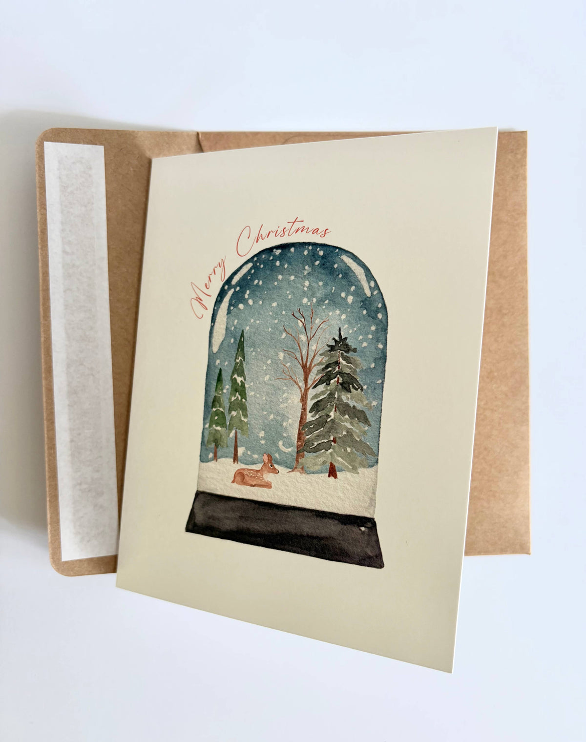 Jennifer Vaudo Art - Traditional Christmas Card, Watercolor Snow Globe, Nature