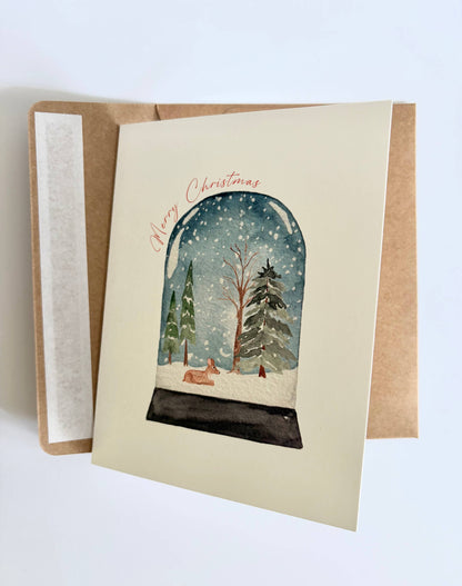 Jennifer Vaudo Art - Traditional Christmas Card, Watercolor Snow Globe, Nature