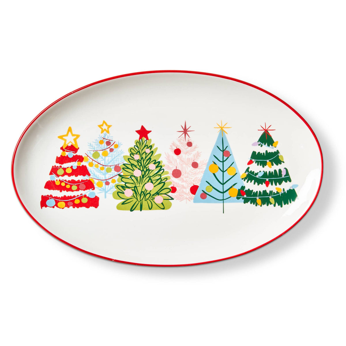 tag - Groovy Trees Oval Platter Stoneware Multi Christmas
