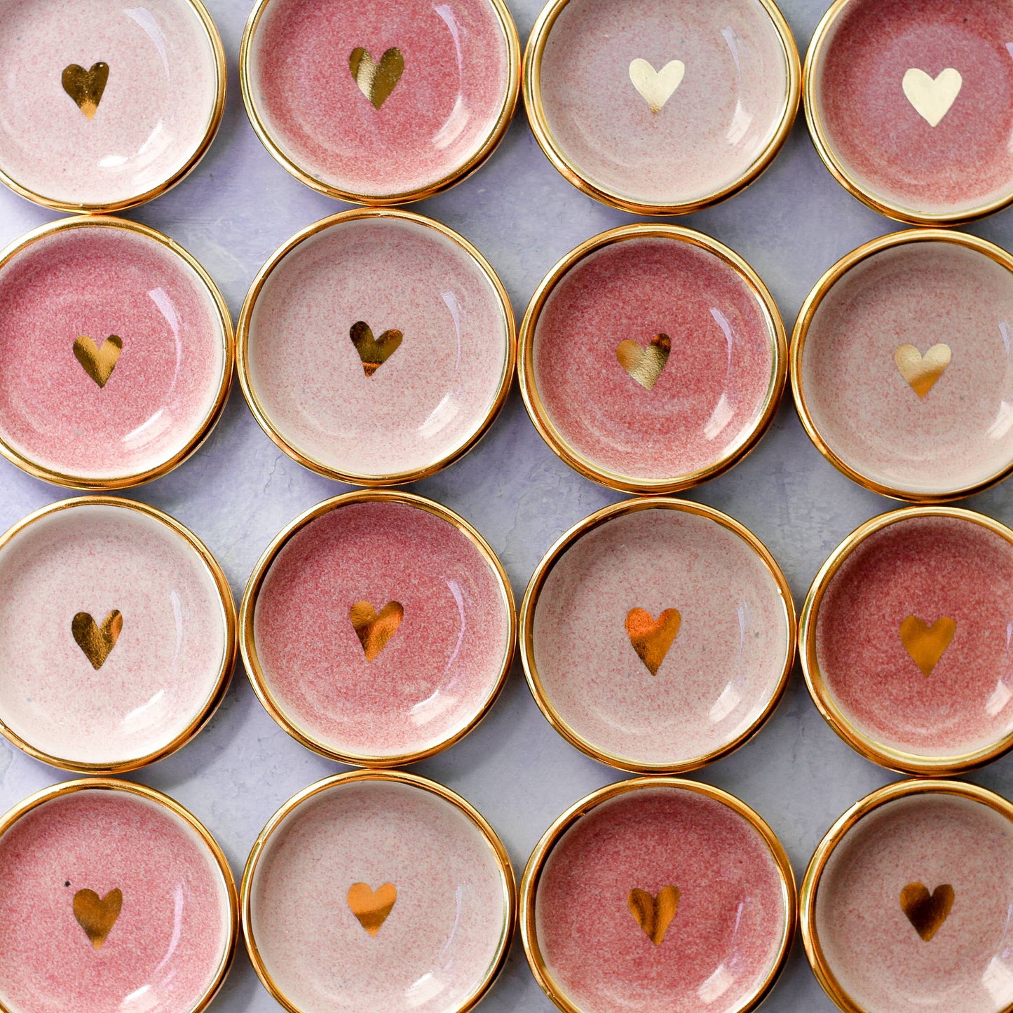 Apricity Ceramics - Pink Heart Ring Dish | Handmade Pottery trinket with Gold