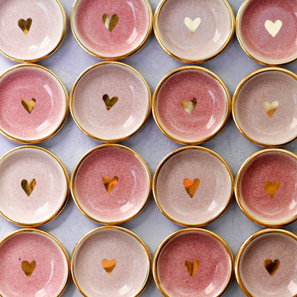 Apricity Ceramics - Pink Heart Ring Dish | Handmade Pottery trinket with Gold