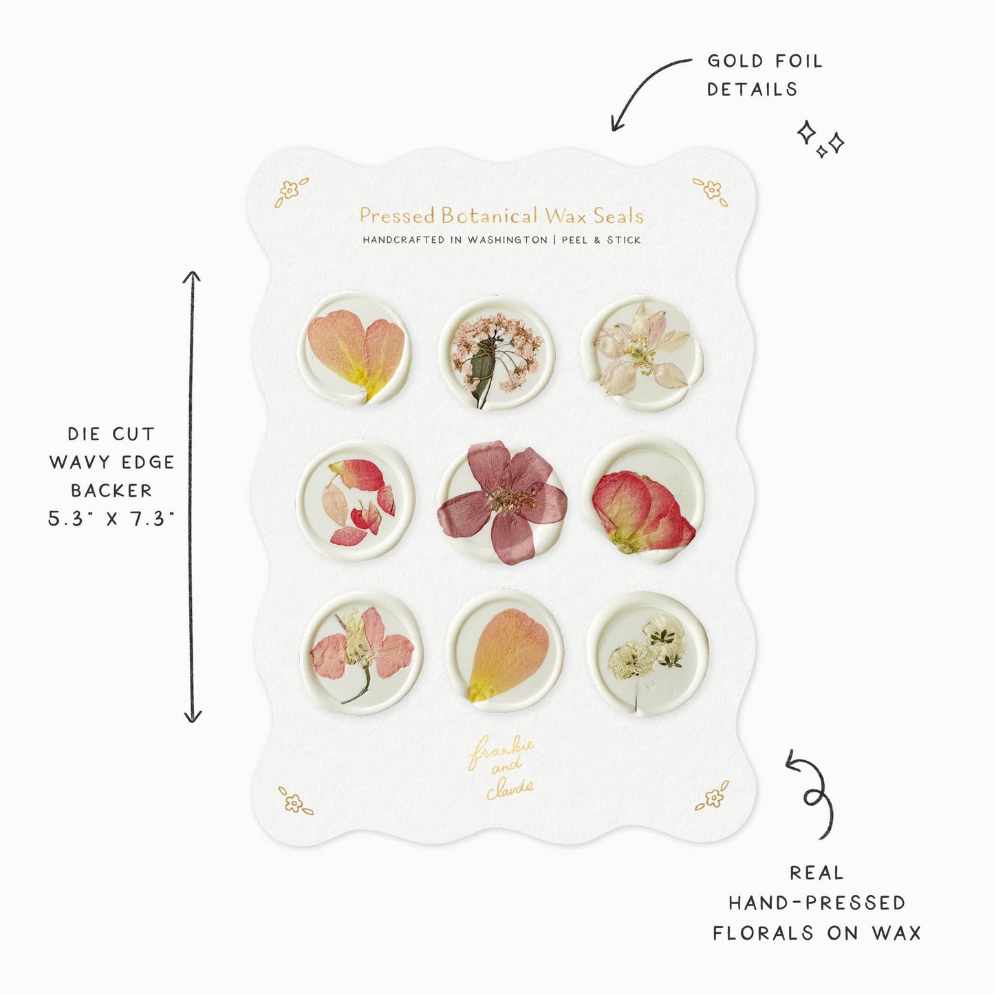 Frankie & Claude - Pressed Botanical Pink Floral Wax Seals | Peel & Stick
