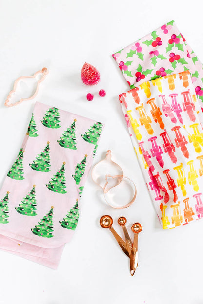 Gert & Co - Pink Christmas Tea Towel | Christmas Trees on Pink Tea Towel