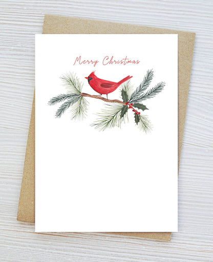 Jennifer Vaudo Art - Traditional Christmas Card, Cardinal Illustration, Nature