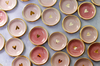 Apricity Ceramics - Pink Heart Ring Dish | Handmade Pottery trinket with Gold