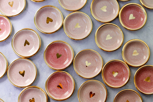 Apricity Ceramics - Pink Heart Ring Dish | Handmade Pottery trinket with Gold