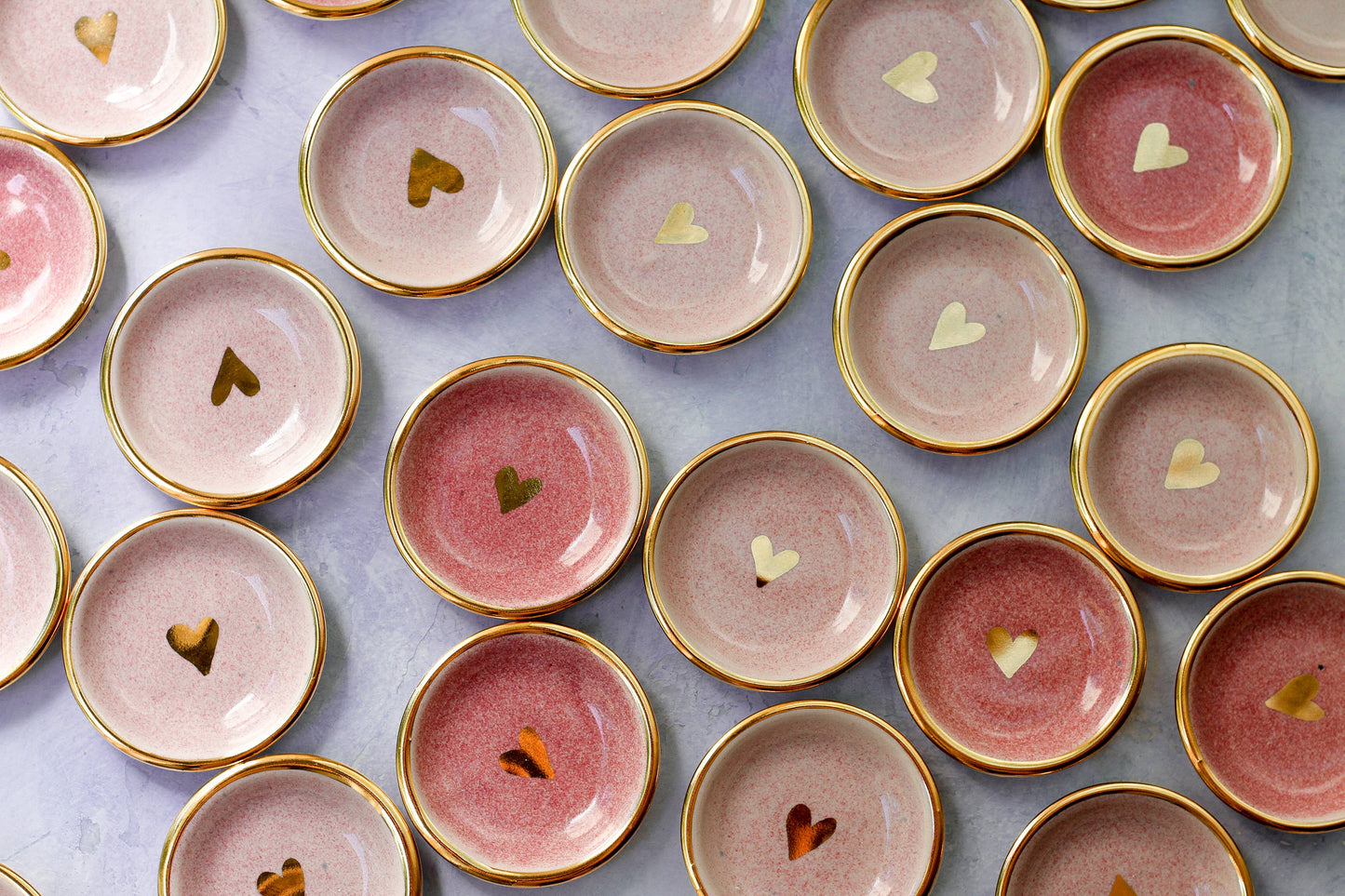 Apricity Ceramics - Pink Heart Ring Dish | Handmade Pottery trinket with Gold