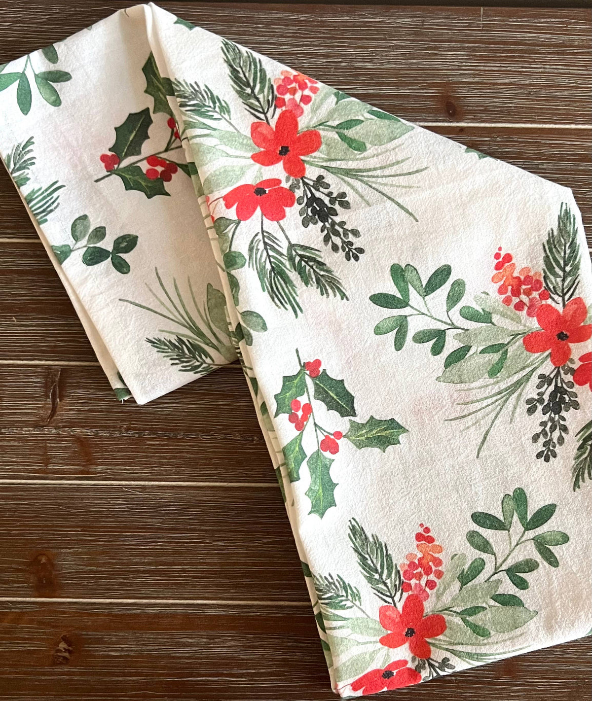 Jennifer Vaudo Art - Christmas Tea Towel, Holiday Hostess Gift, Red, Watercolor
