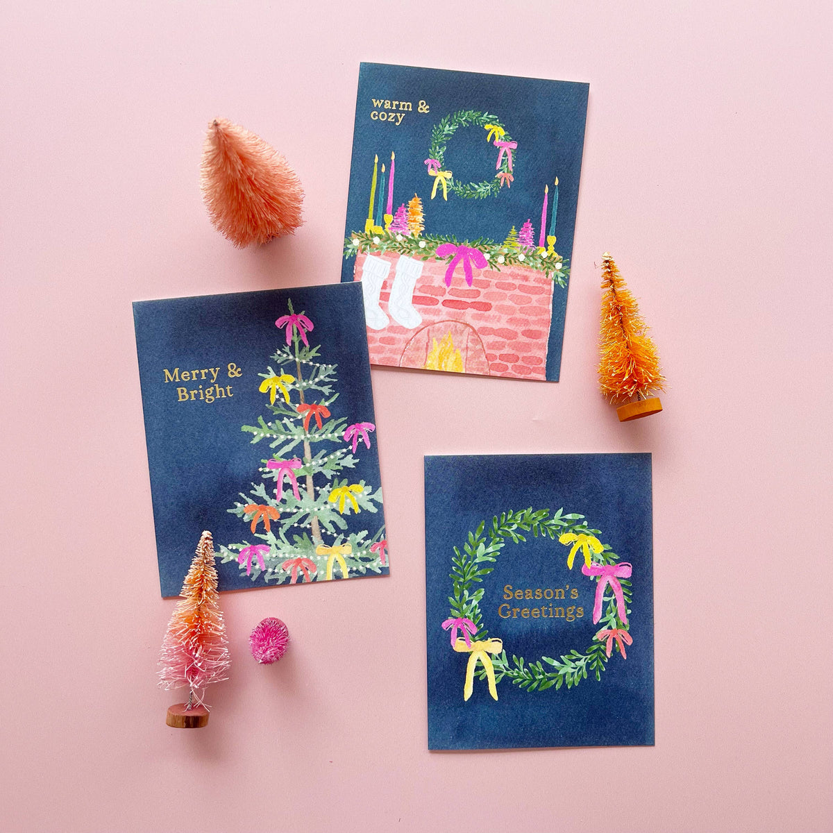 Gert & Co - Whimsical Merry & Bright Holiday Greeting Card | Gold Foil