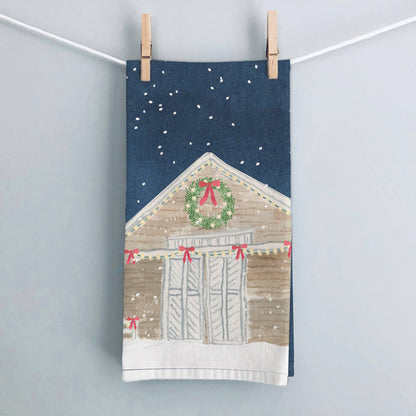 Gert & Co - Whimsical Holiday Barn Tea Towel | Holiday Barn Dish Towel