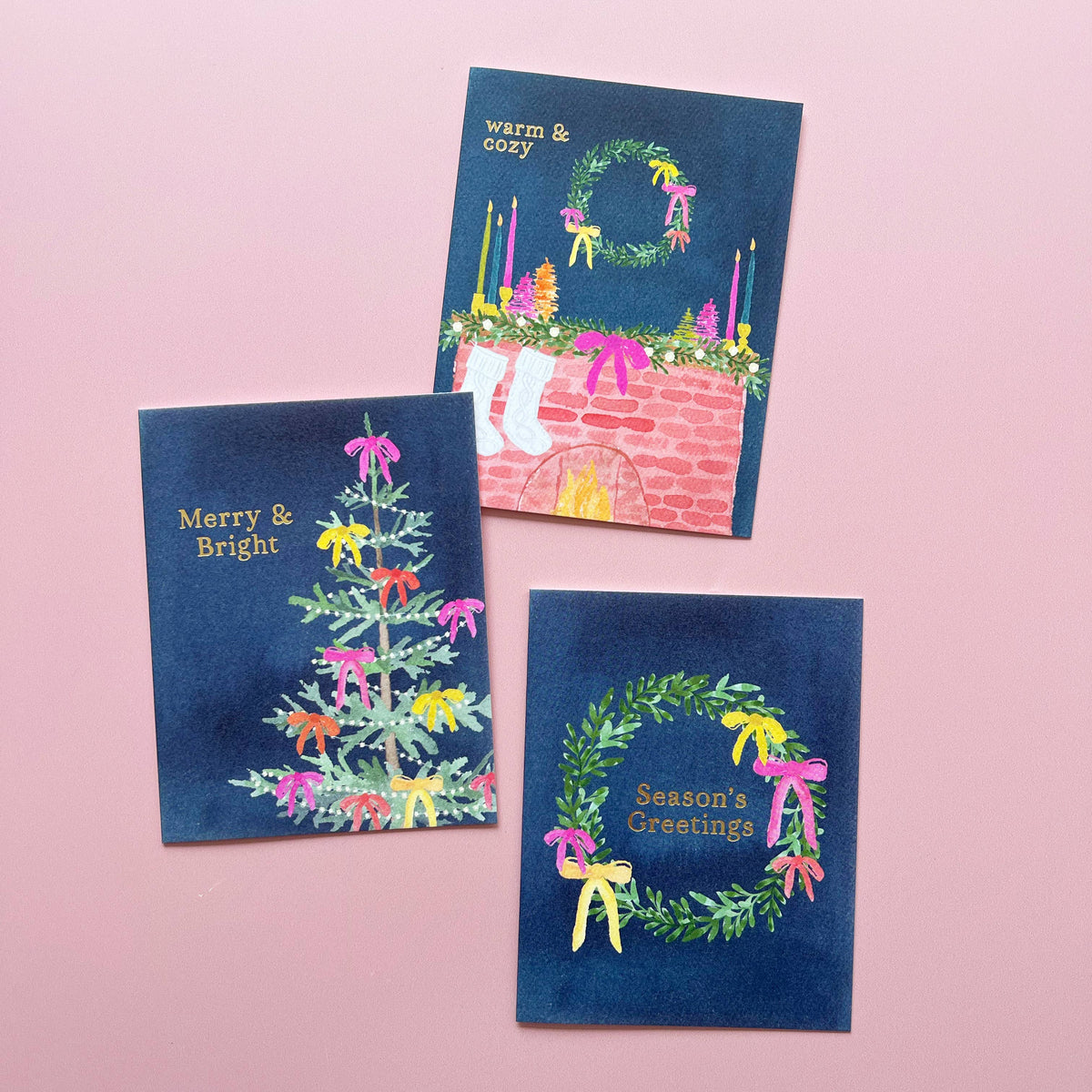 Gert & Co - Whimsical Merry & Bright Holiday Greeting Card | Gold Foil