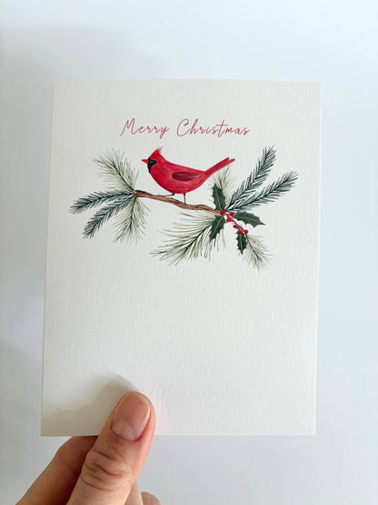 Jennifer Vaudo Art - Traditional Christmas Card, Cardinal Illustration, Nature