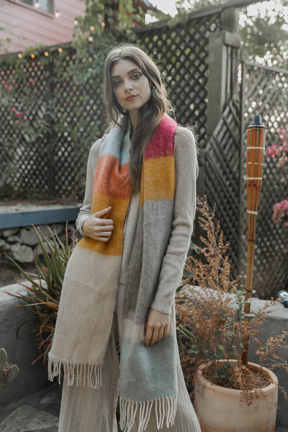 Leto Accessories - Winter Color Block Faux Mohair Scarf