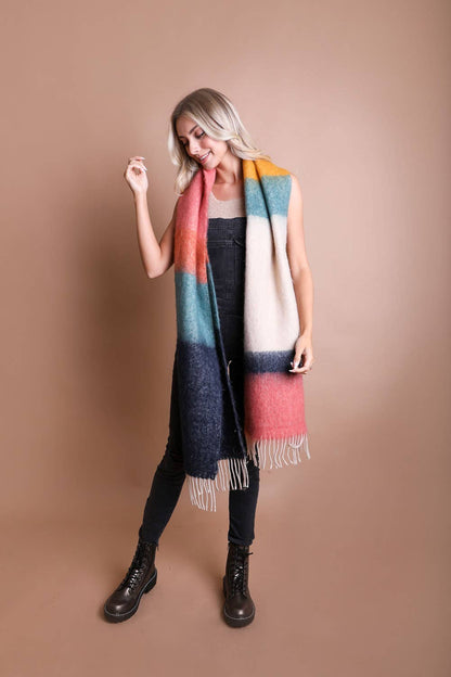 Leto Accessories - Winter Color Block Faux Mohair Scarf - Christmas 2024🎄