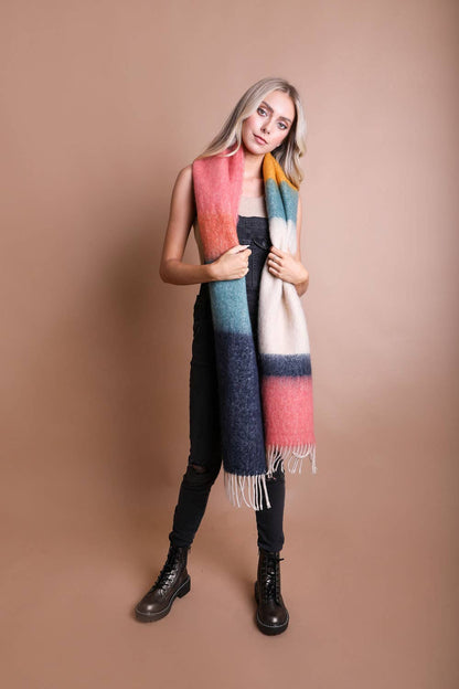 Leto Accessories - Winter Color Block Faux Mohair Scarf - Christmas 2024🎄