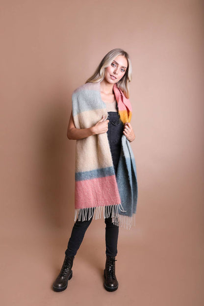 Leto Accessories - Winter Color Block Faux Mohair Scarf - Christmas 2024🎄