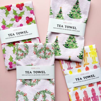 Gert & Co - Pink Christmas Tea Towel | Christmas Trees on Pink Tea Towel