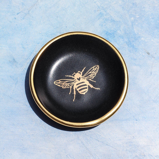 Apricity Ceramics - Gold Bee Ring Dish | Handmade Pottery Trinket Dish (black)