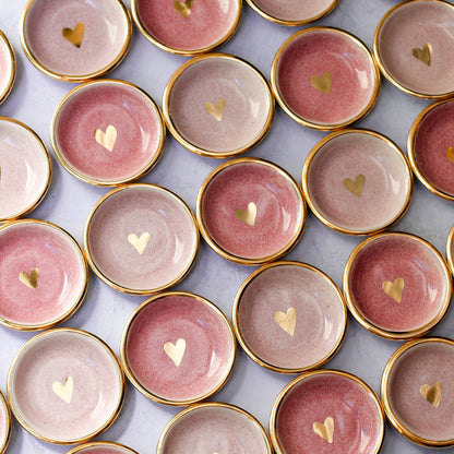 Apricity Ceramics - Pink Heart Ring Dish | Handmade Pottery trinket with Gold