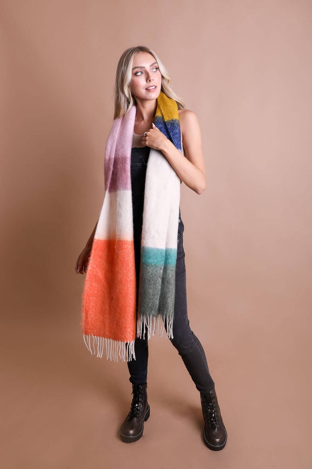 Leto Accessories - Winter Color Block Faux Mohair Scarf - Christmas 2024🎄