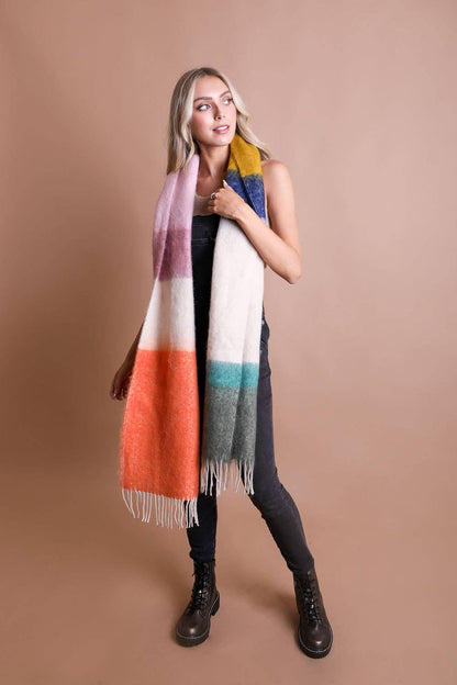 Leto Accessories - Winter Color Block Faux Mohair Scarf - Christmas 2024🎄