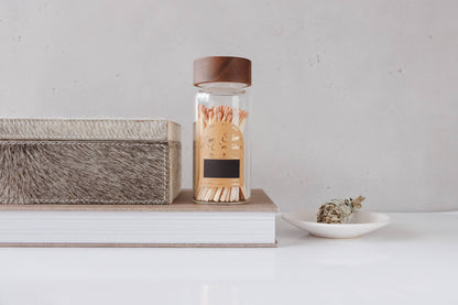Frankie & Claude - White Matches in Wood-Lidded Glass Jar: Fall Halloween Decor