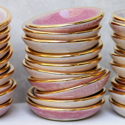 Apricity Ceramics - Pink Heart Ring Dish | Handmade Pottery trinket with Gold
