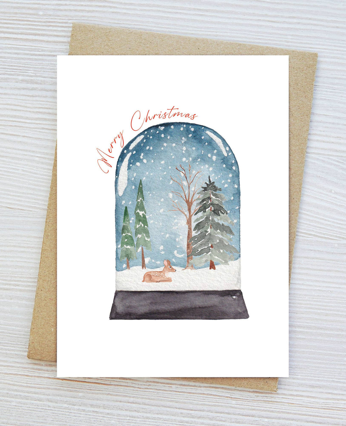 Jennifer Vaudo Art - Traditional Christmas Card, Watercolor Snow Globe, Nature