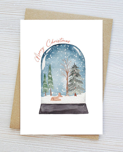 Jennifer Vaudo Art - Traditional Christmas Card, Watercolor Snow Globe, Nature