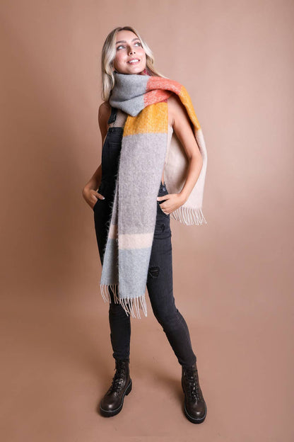 Leto Accessories - Winter Color Block Faux Mohair Scarf - Christmas 2024🎄