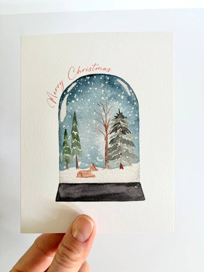 Jennifer Vaudo Art - Traditional Christmas Card, Watercolor Snow Globe, Nature