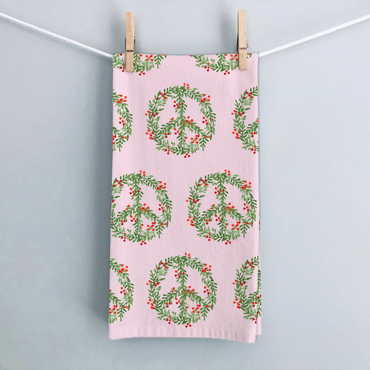 Gert & Co - Peace Wreath Christmas Tea Towel | Pink Christmas Tea Towel