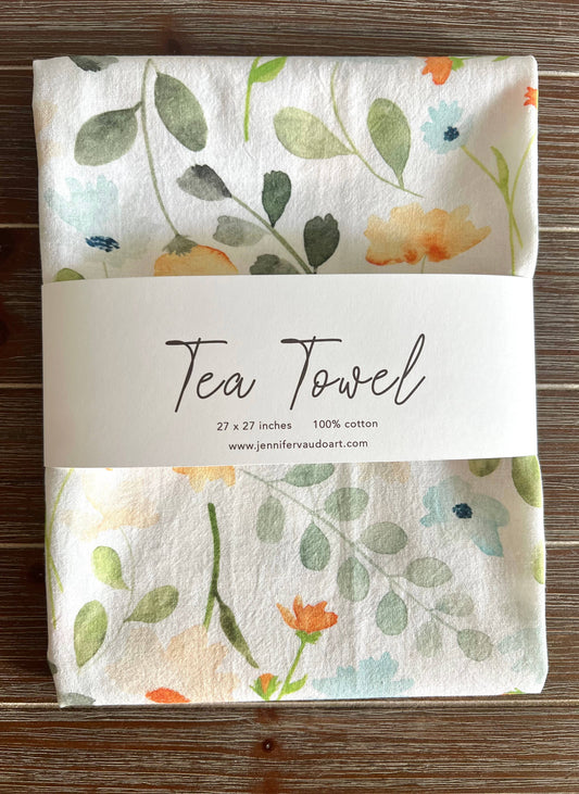 Jennifer Vaudo Art - Floral Tea Towel, Kitchen Decor, Botanical Hand Towel