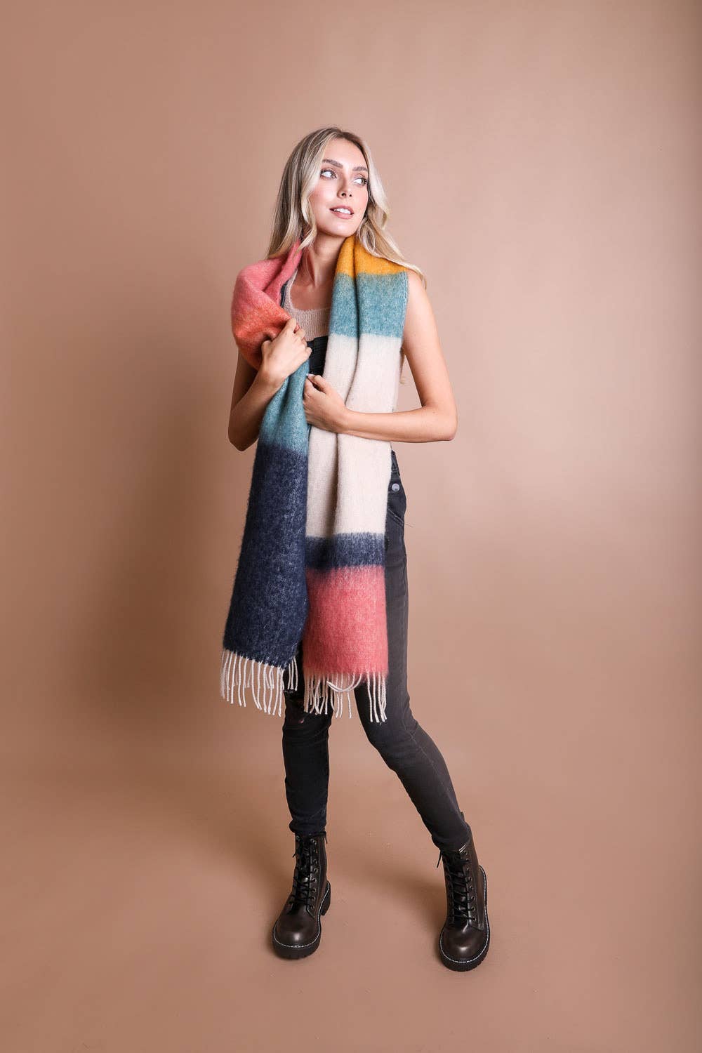 Leto Accessories - Winter Color Block Faux Mohair Scarf - Christmas 2024🎄