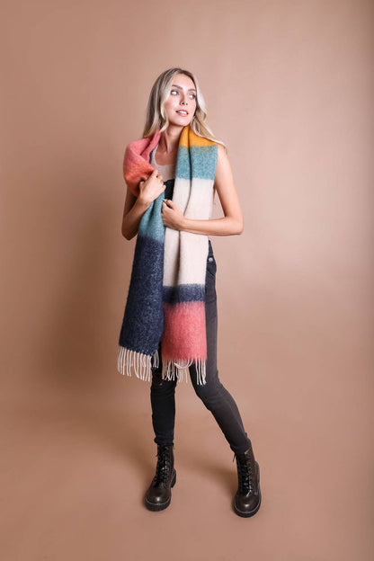 Leto Accessories - Winter Color Block Faux Mohair Scarf - Christmas 2024🎄