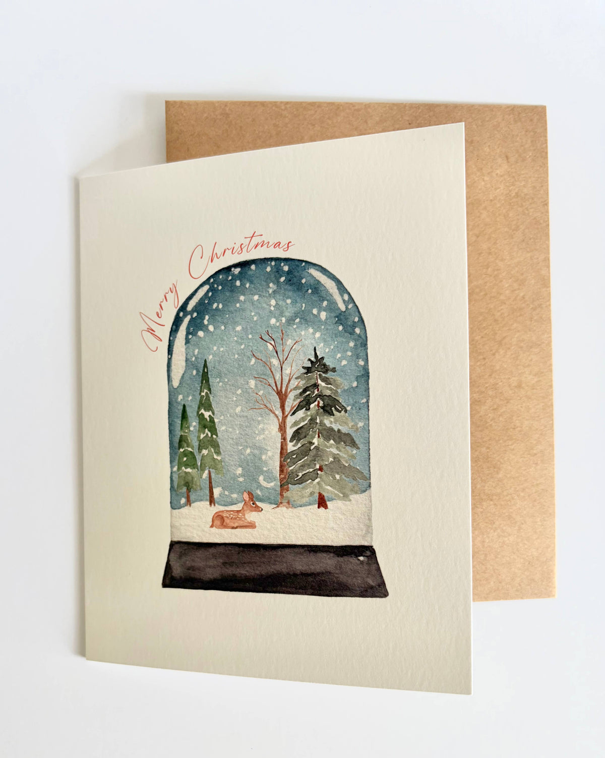Jennifer Vaudo Art - Traditional Christmas Card, Watercolor Snow Globe, Nature