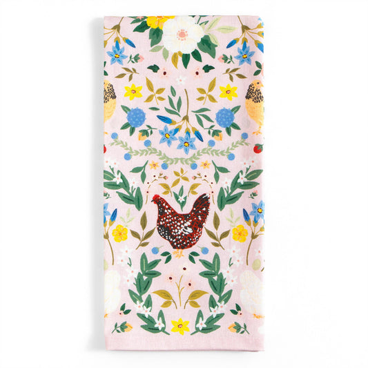 Paper Farm Press - Chickens & Flowers Tea Towel