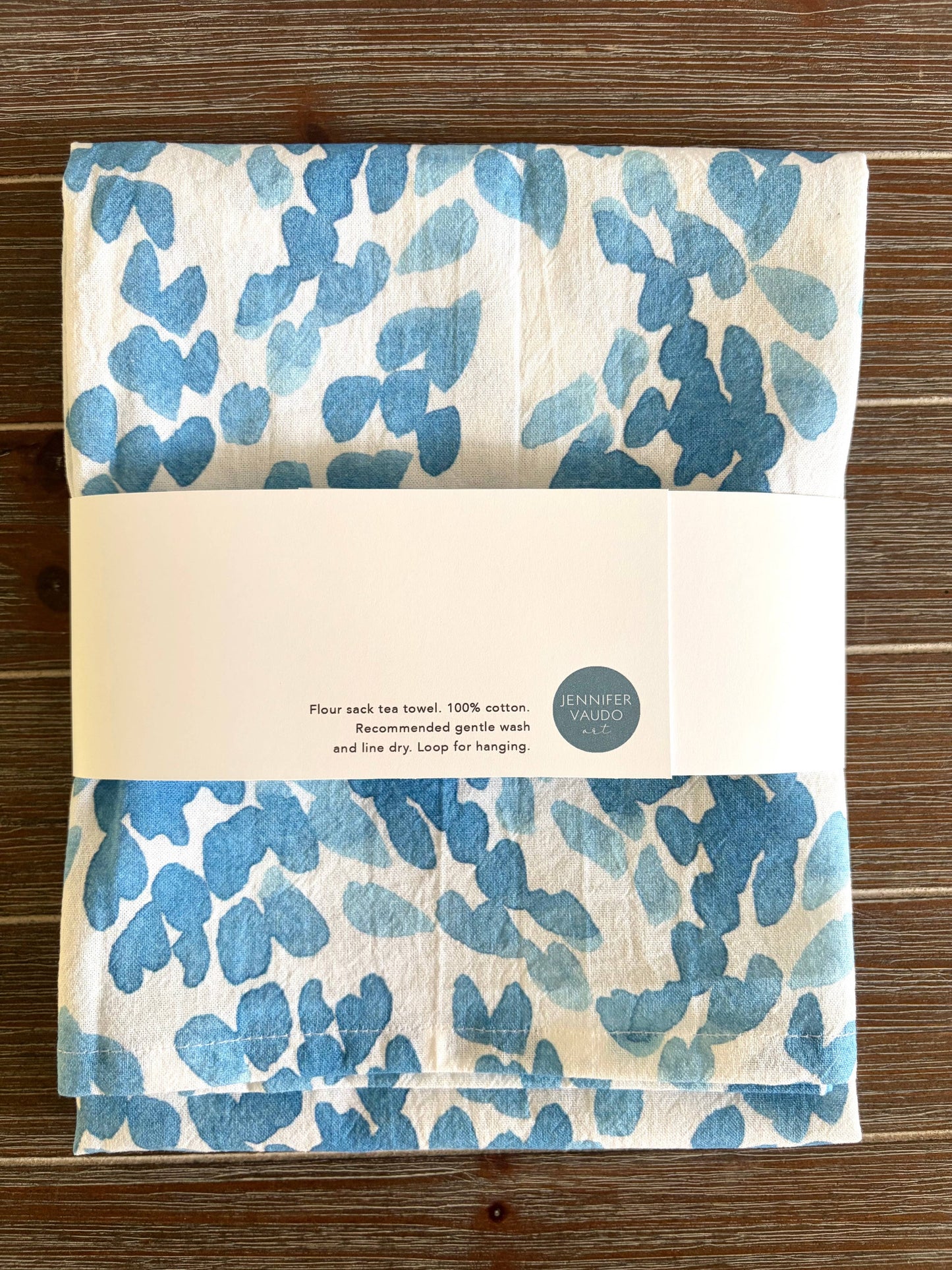 Jennifer Vaudo Art - Coastal Tea Towel, Kitchen, Blue, Abstract Waves, Watercolor