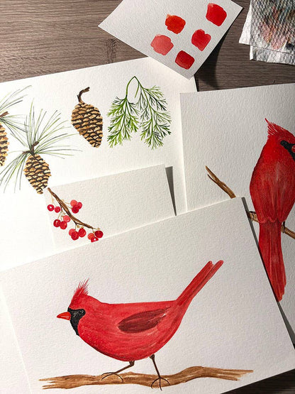 Jennifer Vaudo Art - Traditional Christmas Card, Cardinal Illustration, Nature