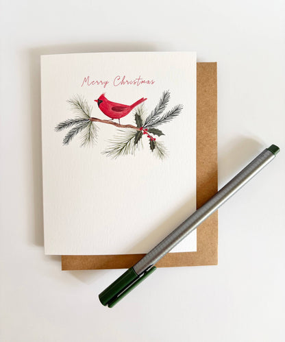 Jennifer Vaudo Art - Traditional Christmas Card, Cardinal Illustration, Nature