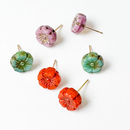 Nest Pretty Things - Tiny Flower Stud Earrings, 24K gold plated posts