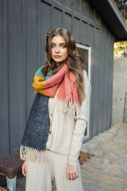 Leto Accessories - Winter Color Block Faux Mohair Scarf