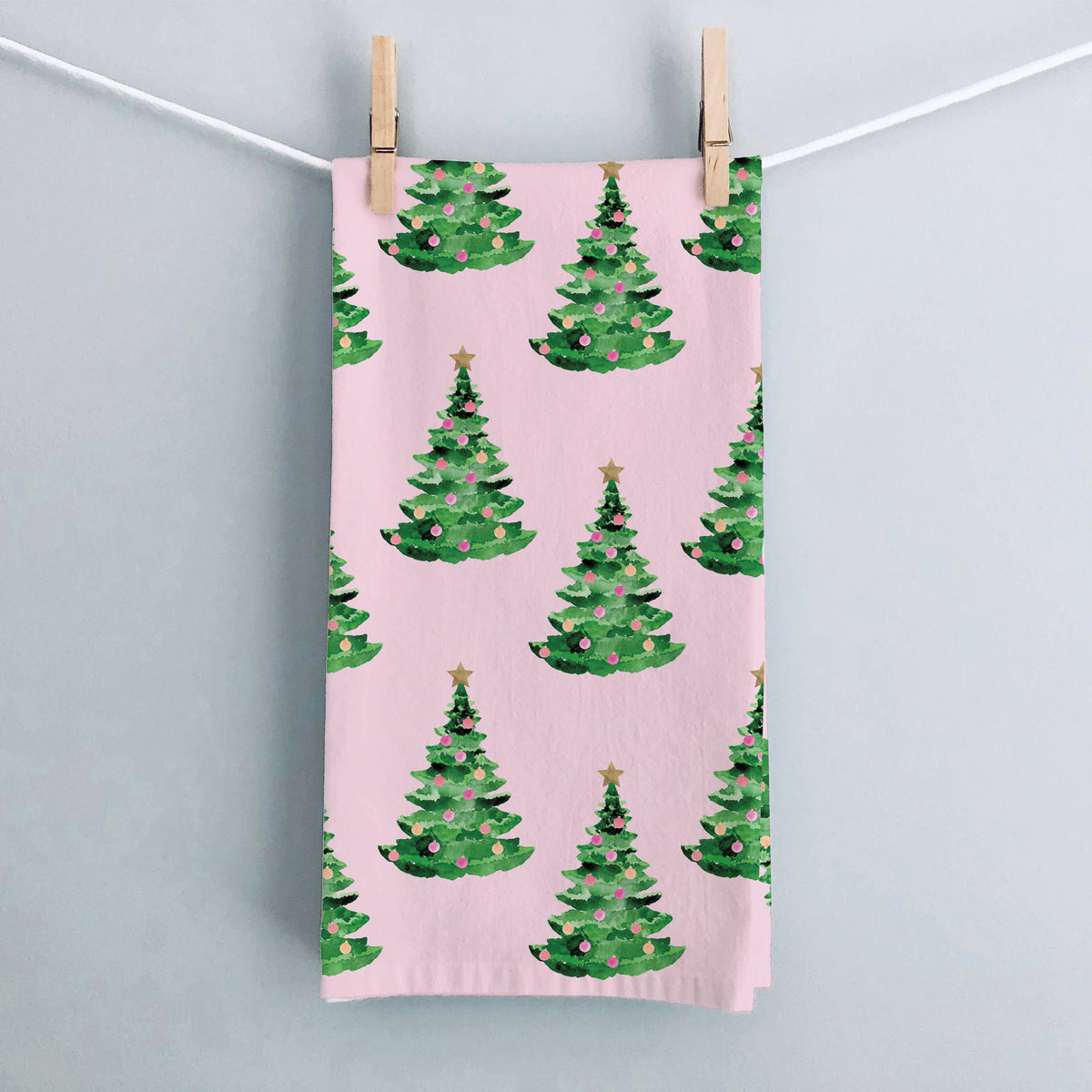 Gert & Co - Pink Christmas Tea Towel | Christmas Trees on Pink Tea Towel