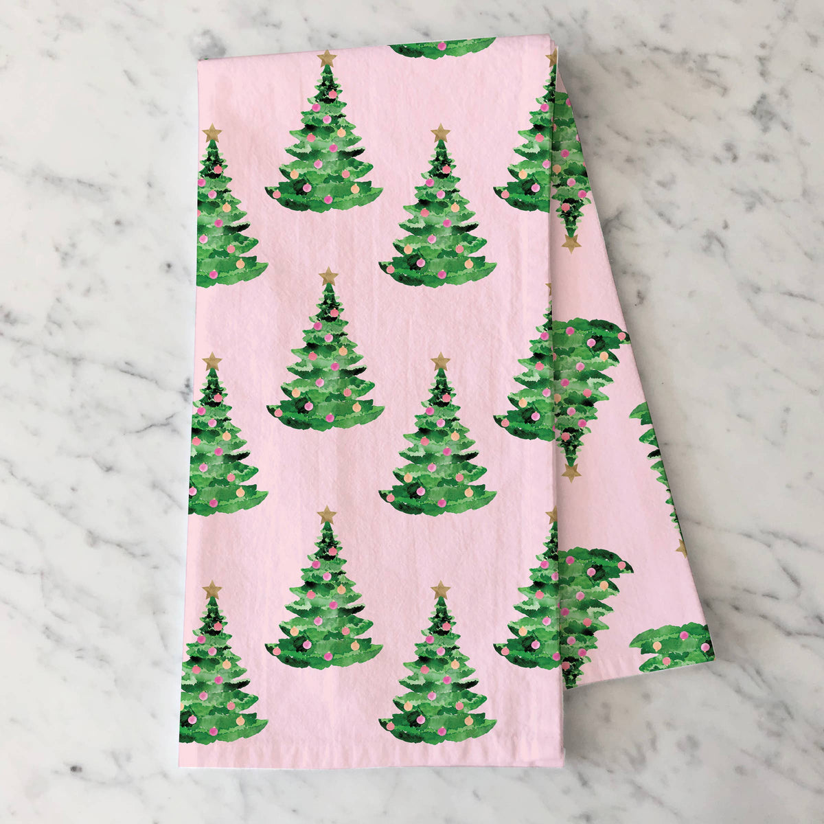 Gert & Co - Pink Christmas Tea Towel | Christmas Trees on Pink Tea Towel