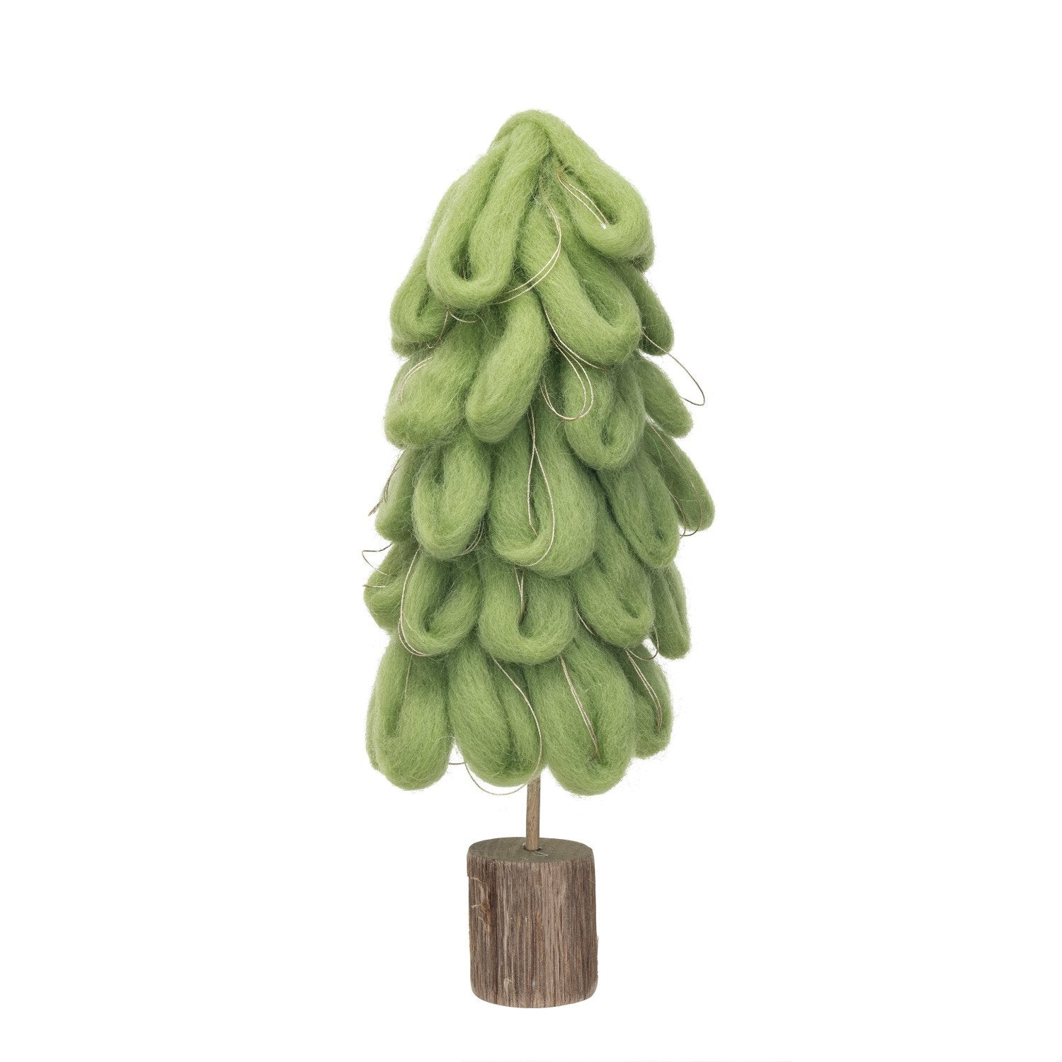 Wool Tree w/ Gold Cord & Wood Base, Light Green